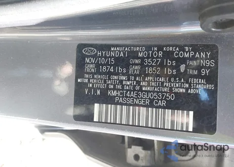 2016 Hyundai Accent Se из США, поврежденный, VIN KMHCT4AE3GU053750